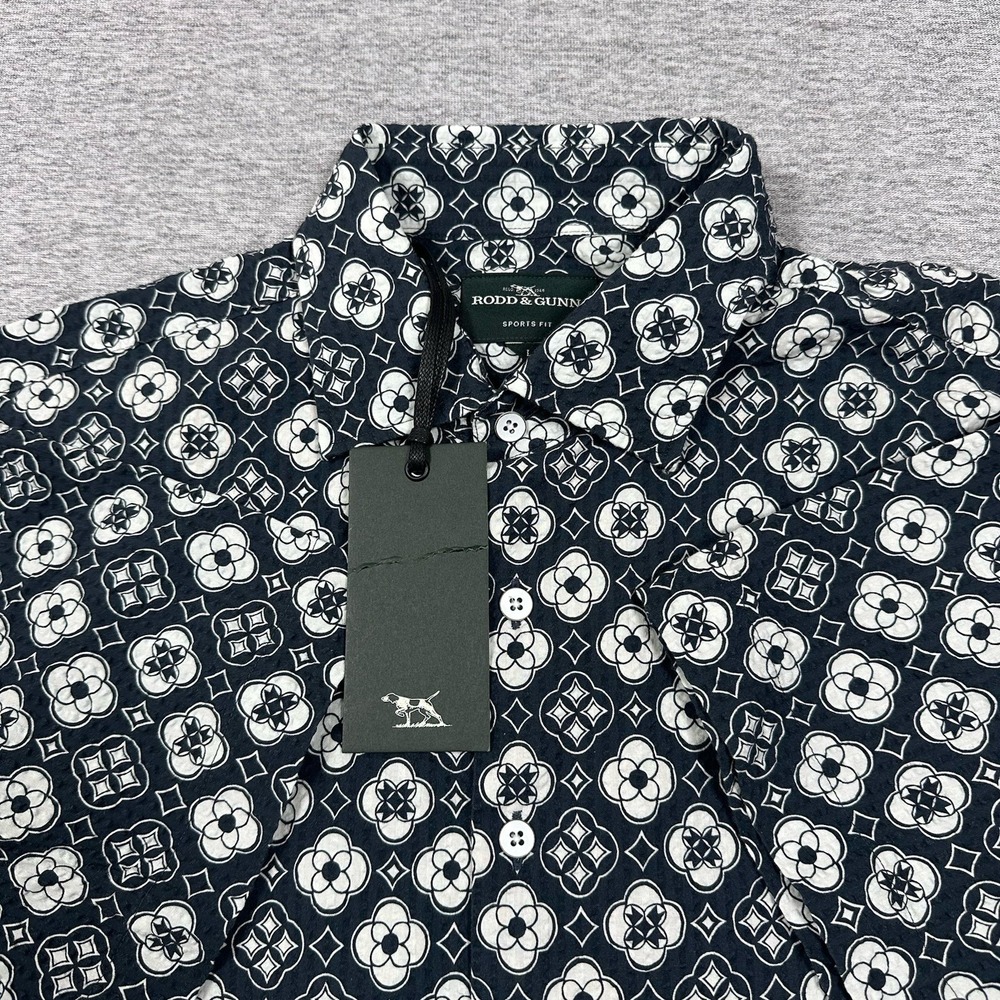 Rodd & Gunn Shirt Mens Large Blue Hicklands Seersucker Sports Fit Short Slv NEW
